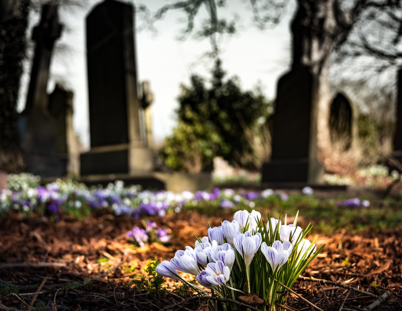 image of a gravestone with flowers